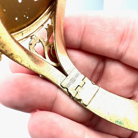 Vintage Women's Bracelet Whiting & Davis Gold Tone Floral Hinged Bangle - Picture 5 of 5